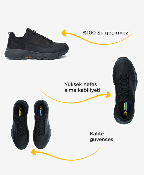Erkek Siyah Hakiki Deri Su Geçirmez Outdoor Ayakkabı