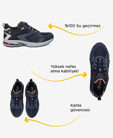 Erkek Lacivert Hakiki Deri Su Geçirmez Outdoor Ayakkabı