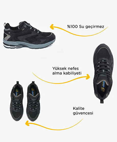 Erkek Siyah Hakiki Deri Su Geçirmez Ayakkabı