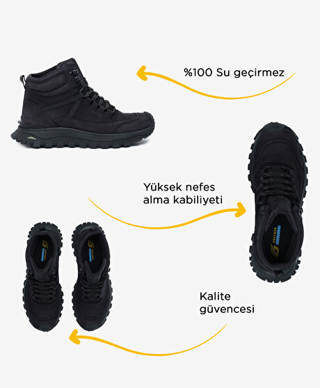 Erkek Siyah Hakiki Deri Outdoor Bot
