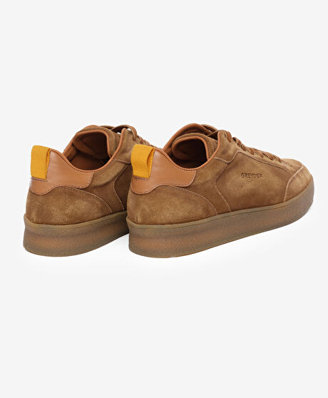 Erkek Taba Hakiki Deri Sneaker Ayakkabı
