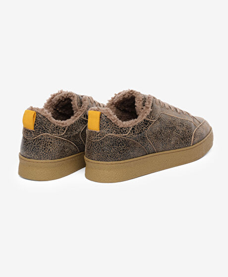 Erkek Siyah Ekru Hakiki Deri Sneaker Ayakkabı