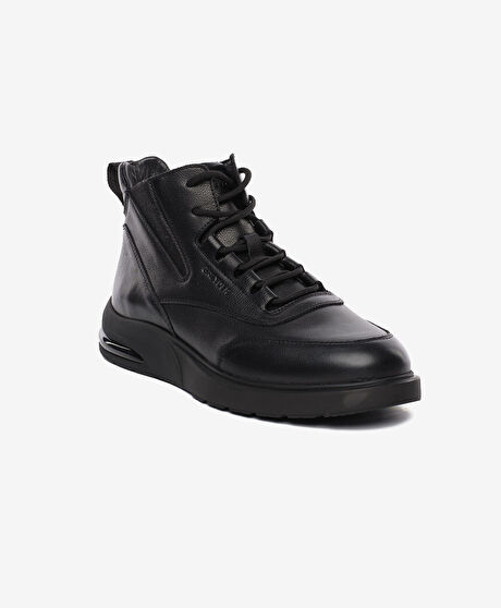 Erkek Siyah Hakiki Deri Sneaker Bot