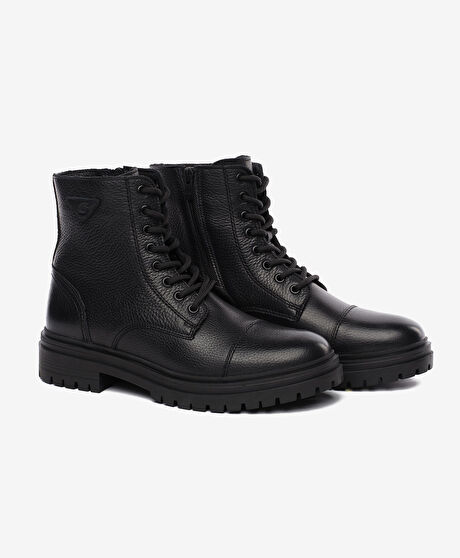 Erkek Siyah Hakiki Deri Military Bot