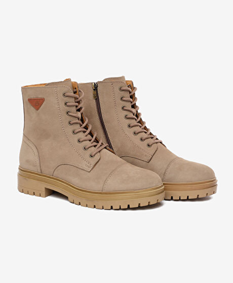 Erkek Koyu Vizon Hakiki Deri Military Bot