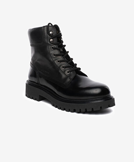 Erkek Siyah Hakiki Deri Military Bot
