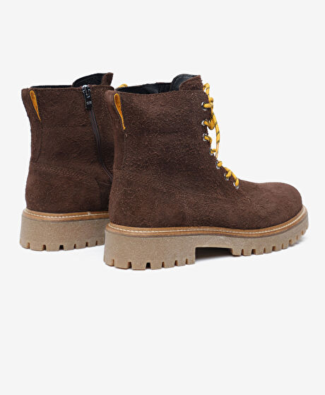 Erkek Kahverengi Hakiki Deri Military Bot