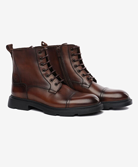 Erkek Kahverengi Hakiki Deri Klasik Bot