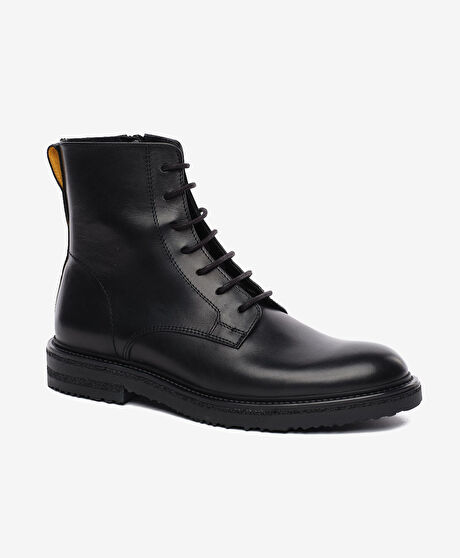 Erkek Siyah Hakiki Deri Military Bot