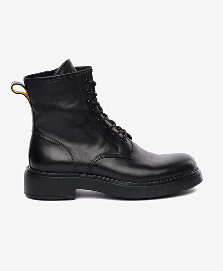 Erkek Siyah Hakiki Deri Military Bot