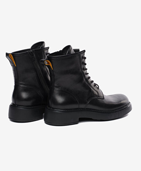 Erkek Siyah Hakiki Deri Military Bot