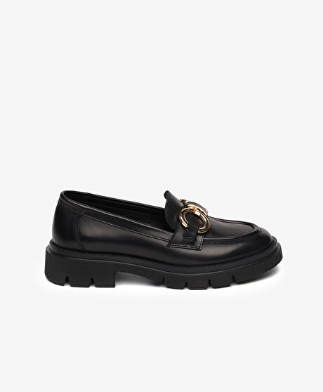 Kadın Mat Siyah Hakiki Deri Loafer Ayakkabı