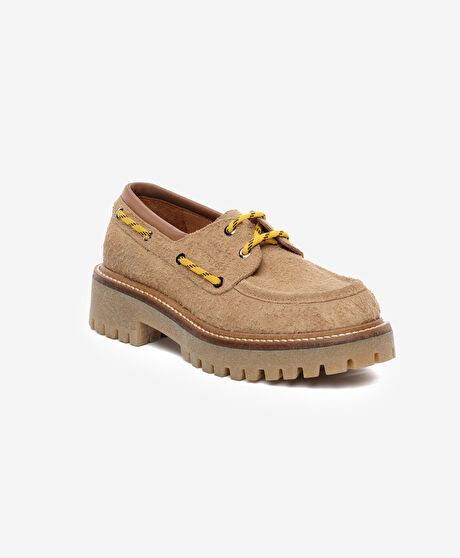 Kadın Bej Hakiki Deri Loafer Ayakkabı