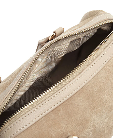 Kadın Bej Hakiki Deri Çapraz Çanta