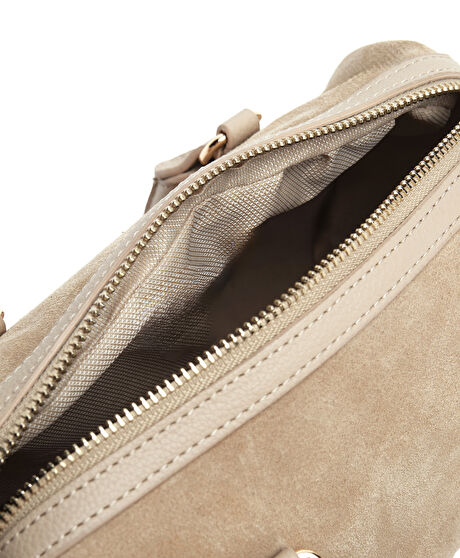 Kadın Bej Hakiki Deri Çapraz Çanta