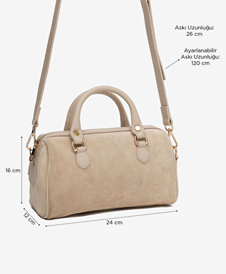 Kadın Bej Hakiki Deri Çapraz Çanta