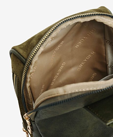 Kadın Haki Hakiki Deri Çapraz Çanta