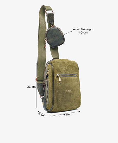 Kadın Haki Hakiki Deri Çapraz Çanta