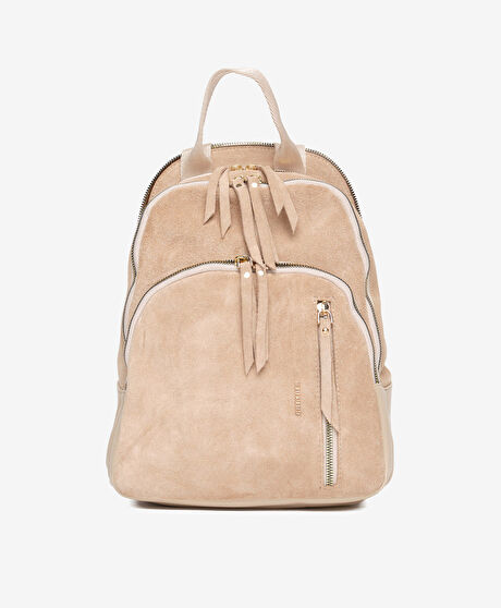 Kadın Bej Hakiki Deri Sırt Çantası