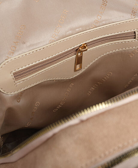 Kadın Bej Hakiki Deri Sırt Çantası