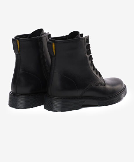 Kadın Siyah Hakiki Deri Military Bot