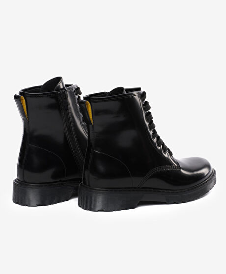 Kadın Siyah Hakiki Deri Military Bot