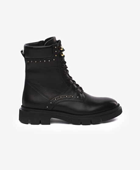 Kadın Siyah Hakiki Deri Military Bot