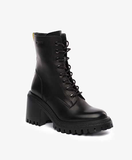 Kadın Siyah Hakiki Deri Topuklu Bot