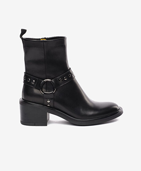 Kadın Siyah Hakiki Deri Topuklu Bot