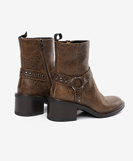 Kadın Kahverengi Hakiki Deri Topuklu Bot