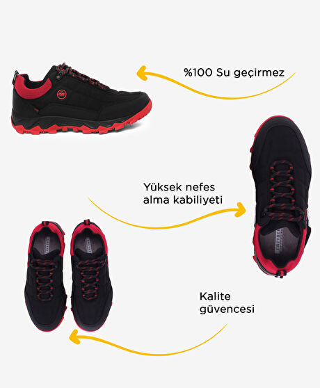 Kadın Siyah Kırmızı Su Geçirmez Outdoor Ayakkabı