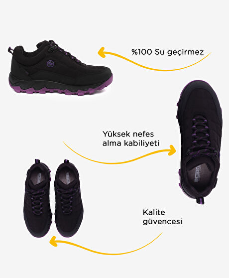 Kadın Siyah Mor Su Geçirmez Outdoor Ayakkabı