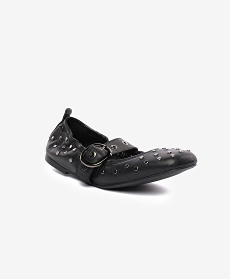 Kadın Siyah Hakiki Deri Babet