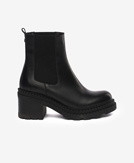 Kadın Siyah Hakiki Deri Topuklu Bot