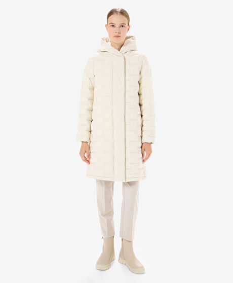 Kadın Krem Suya Dayanıklı Kaz Tüyü Mont