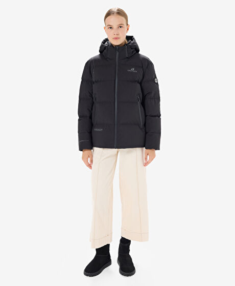 Kadın Siyah Suya Dayanıklı Kaz Tüyü Mont