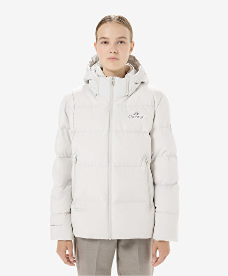 Kadın Ekru Suya Dayanıklı Kaz Tüyü Mont