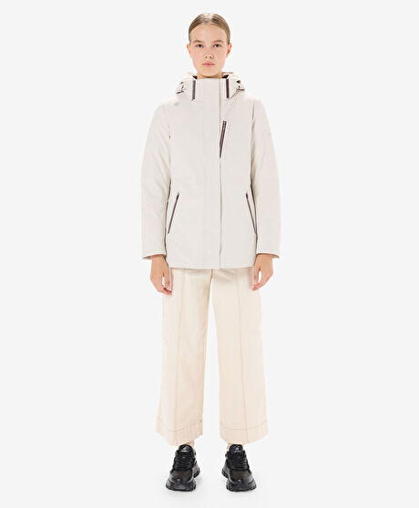 Kadın Krem Suya Dayanıklı Kaz Tüyü Mont