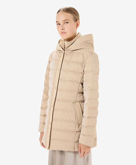 Kadın Bej Suya Dayanıklı Kaz Tüyü Mont