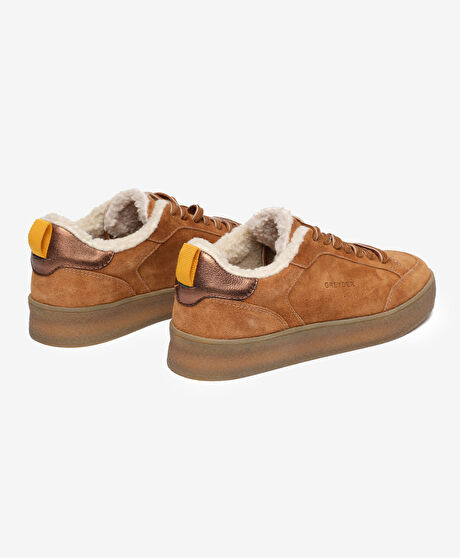 Kadın Taba Hakiki Deri Sneaker Ayakkabı