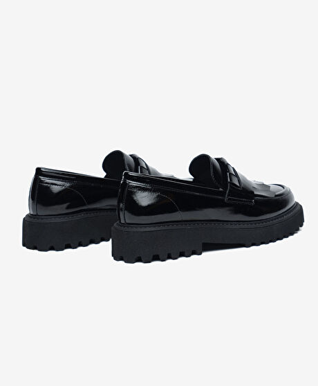 Kadın Siyah Rugan Hakiki Deri Loafer Ayakkabı