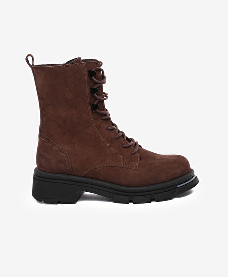 Kadın Kahverengi Hakiki Deri Military Bot