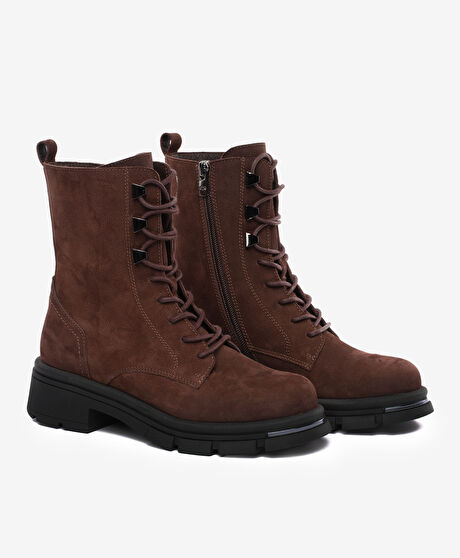 Kadın Kahverengi Hakiki Deri Military Bot