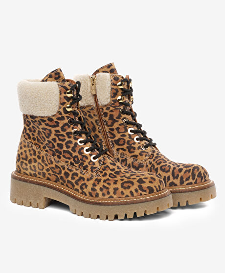 Kadın Leopar Hakiki Deri Military Bot