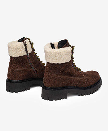 Kadın Kahverengi Hakiki Deri Military Bot