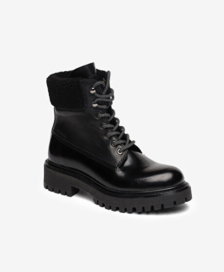 Kadın Siyah Hakiki Deri Military Bot