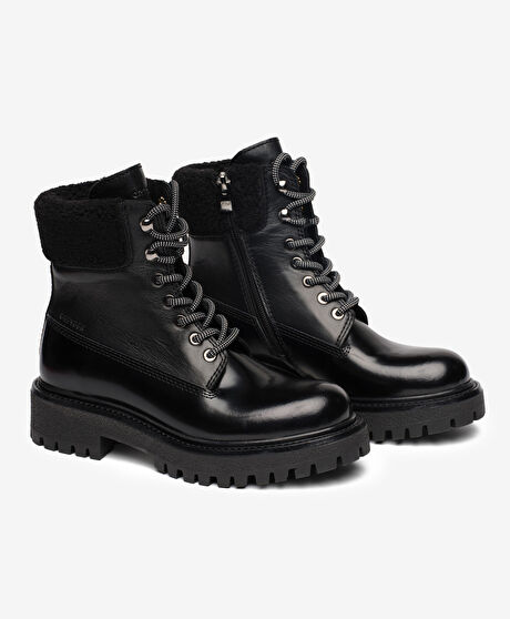 Kadın Siyah Hakiki Deri Military Bot