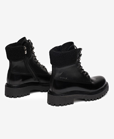 Kadın Siyah Hakiki Deri Military Bot
