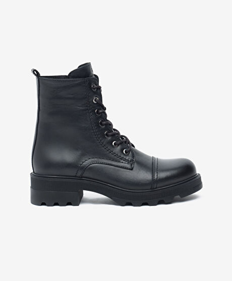 Kadın Siyah Hakiki Deri Military Bot