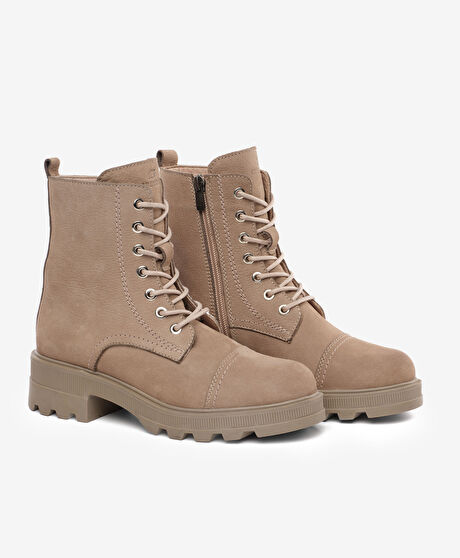 Kadın Vizon Nubuk Hakiki Deri Military Bot